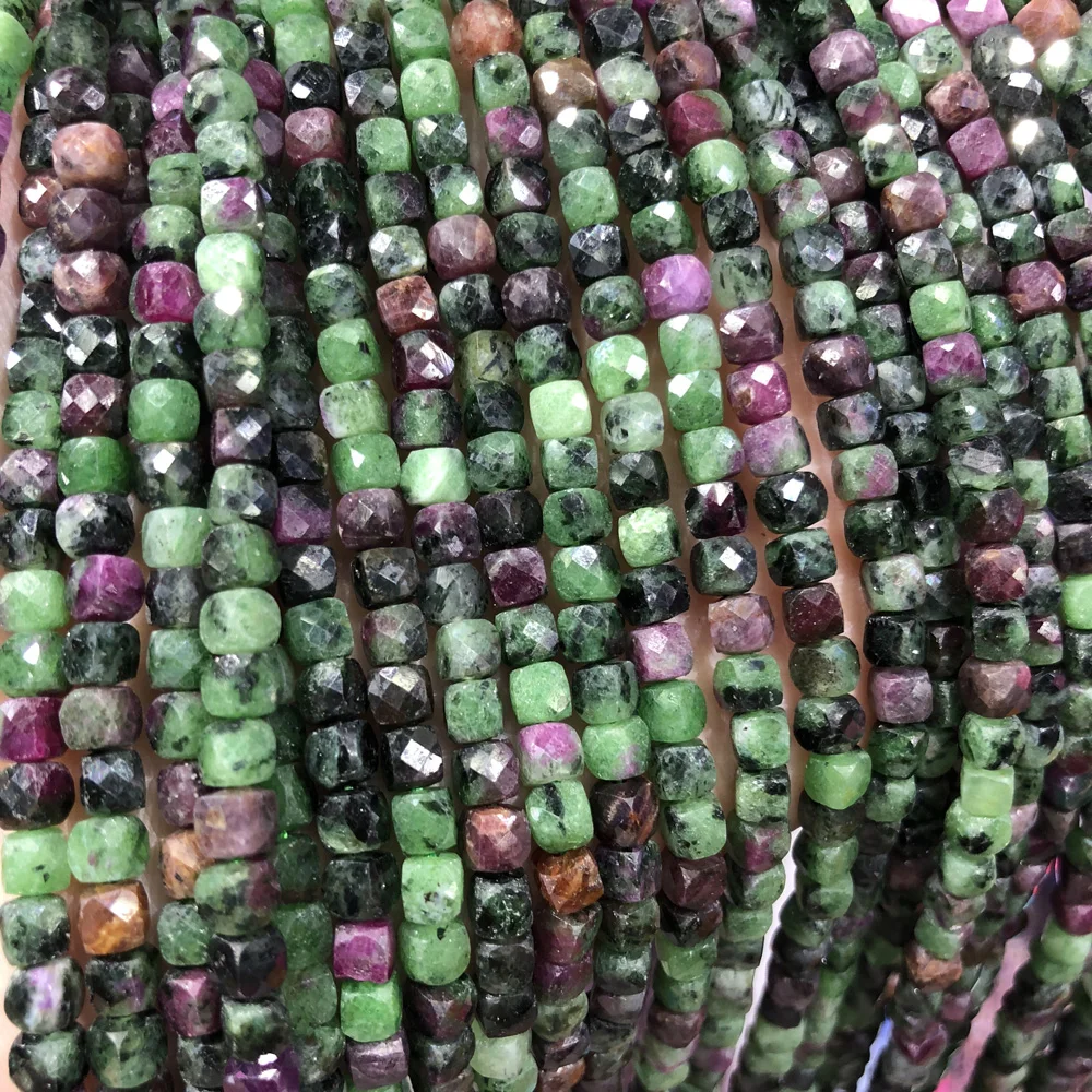 Natural Epidote Zoisite Stone Beads Square Cube Scattered Beads for Jewelry Making DIY Necklace Bracelet Accessories Strand 15''