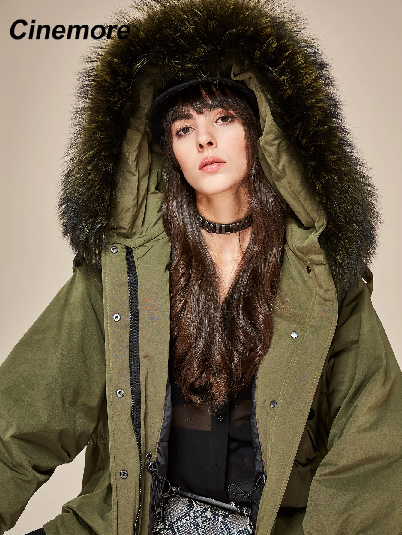 CINEMORE 2021 Women's jacket Hooded Natural real big fur collar Winter Parkas Loose Fur lining Fashion Parka Coat women 870602