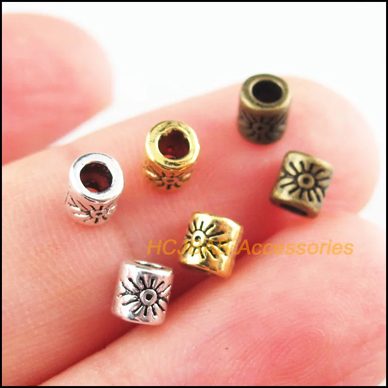 100Pcs Retro Tibetan Silver Antiqued Gold Bronze Tone Flower Tube Spacer Beads Charms 4mm