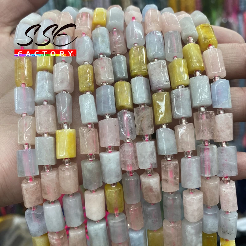 Natural Faceted Morganite Cylinder Stone Beads Loose Spacer Beads For Jewelry Making DIY Bracelet Charms Accessories 8x11mm 15''