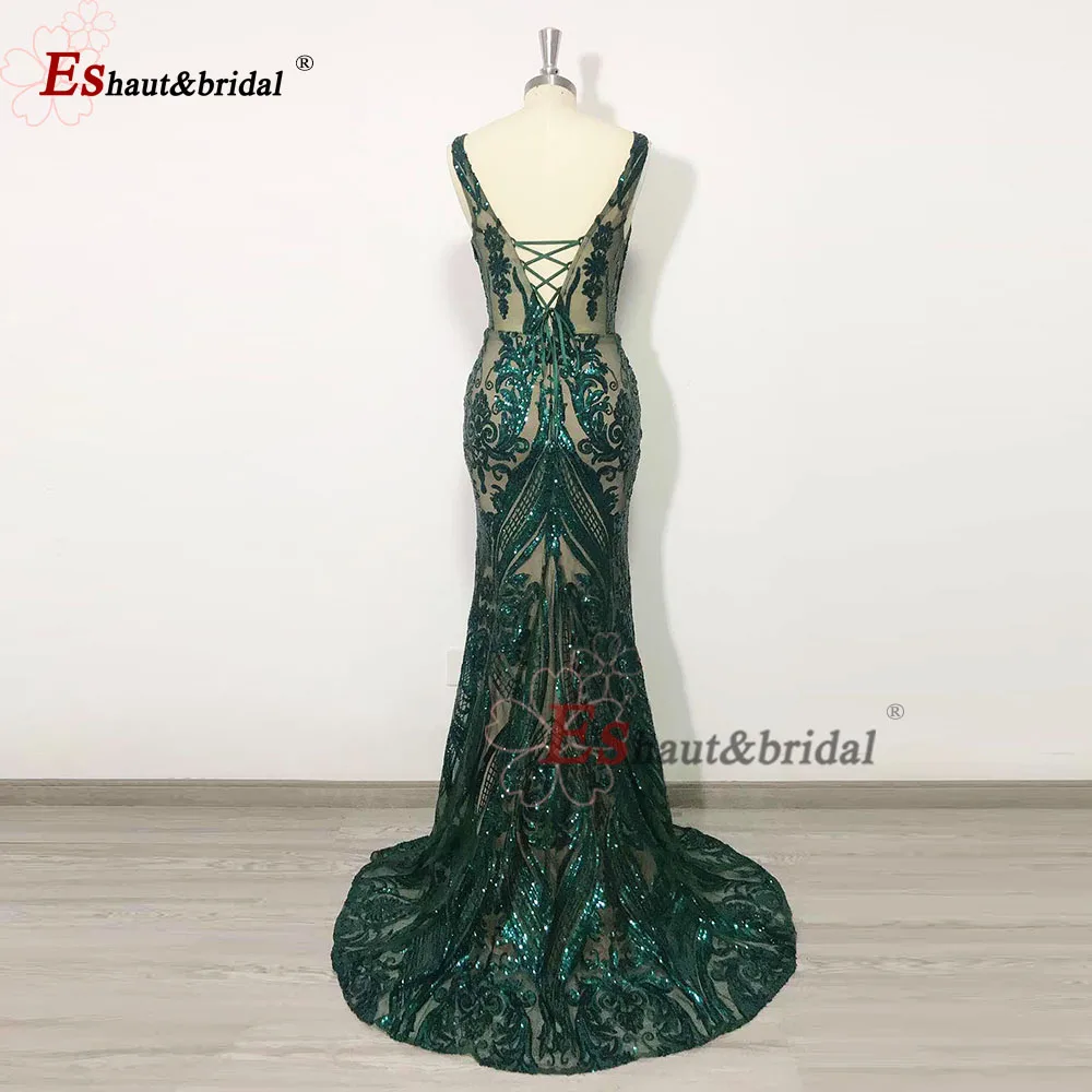 Vestido de noche elegante para mujer, sirena con lentejuelas y tren desmontable, cuello en V, vestidos formales para fiesta de graduación y boda, personalizados, 2024