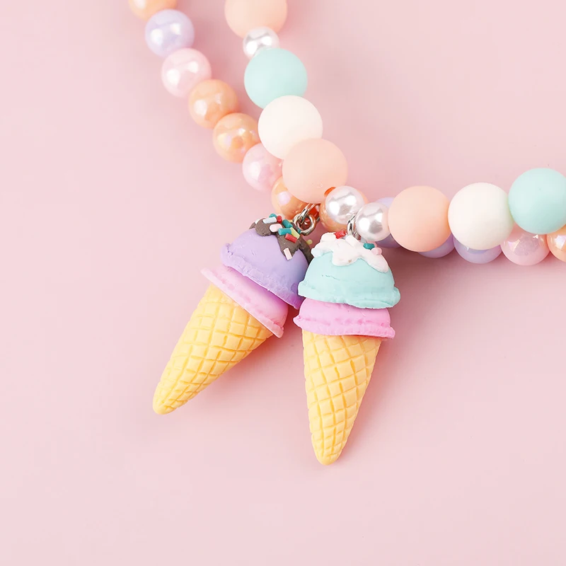 Makersland Kids Necklaces for Girls Ice Cream Pendant Beaded Resin Necklace Candy Color Cartoon Cute Jewelry Christmas Presents