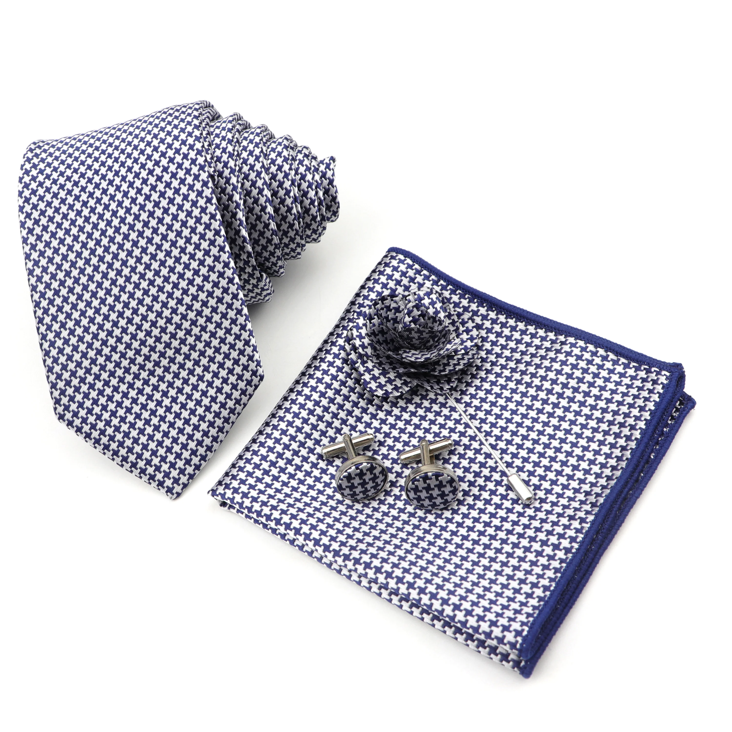 Men\'s Tie Handkerchief Cufflinks Corsage Set 7cm Polyester Striped Narrow Ties 4 pcs Suits