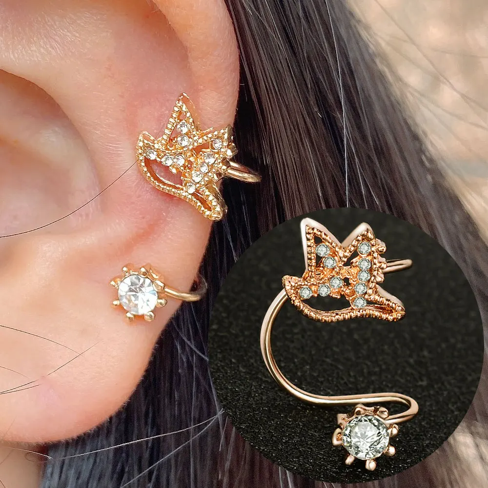 2022 New Crawler Hook Earrings Ear Clip No Pierced Elegant Cute Little Vintage Crystal Rhinestone Ear Cuff Wrap Clip Earrings