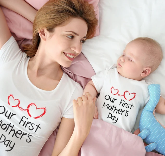 

1pcs It's Our First Mother's Day Funny Mom Life Women Tops Tee Mother's Day Female T Shirt Letter Print Tshirt Clothes