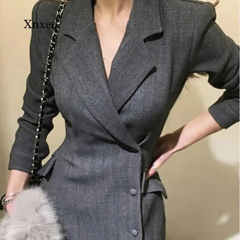 2021 Office Blazer Dresses Black Red Formal Wear Elegant Women Double Breasted Jacket Female Suit Spring Sexy Ladies Clothes New