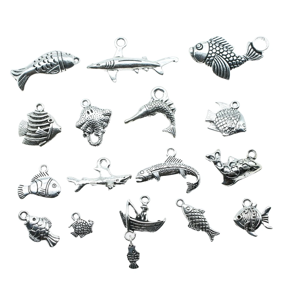 20pcs Fish Charms Antique Silver Color Tropical Fish Charms Pendants For Bracelets Fish Charms Making Jewelry