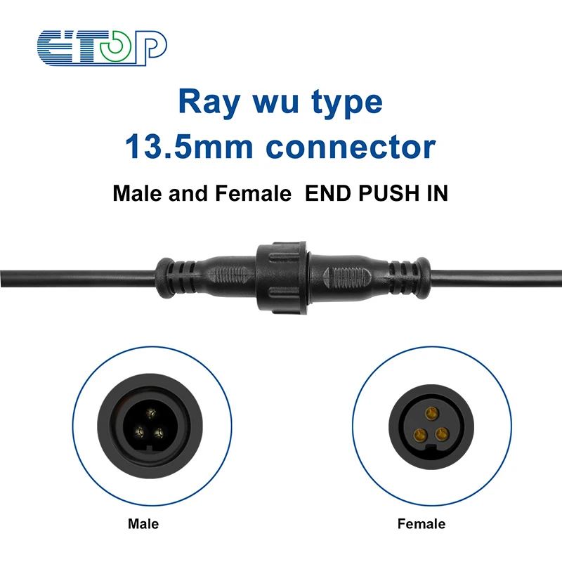 BLACK 3m(10feet)3 core waterproof extension cable,one end with male,the other end with female,13.5mm/18.5/Xconnector