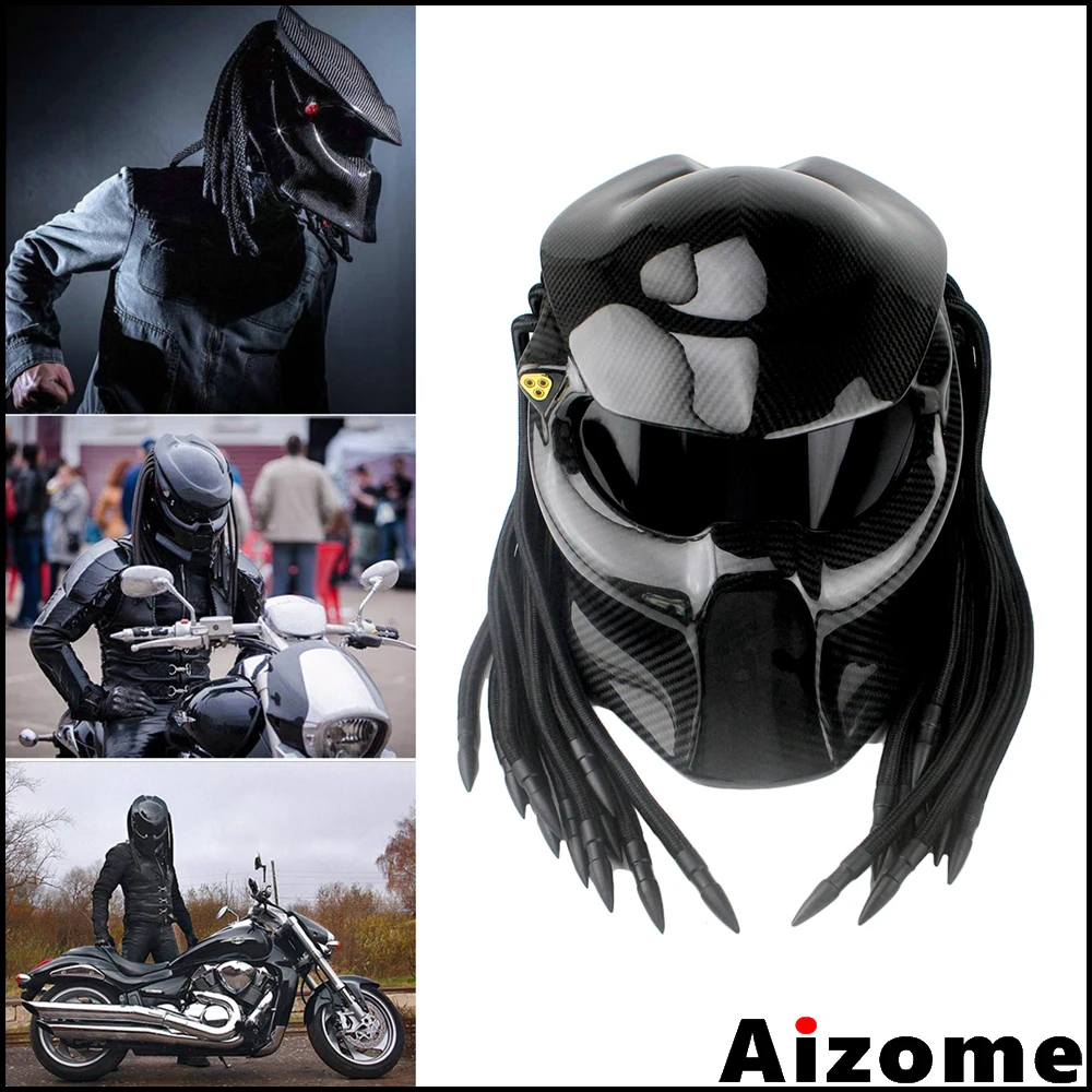 Motorcycle Helmet Carbon Fiber Predator Helmet Full Face Iron Man Helmet Black Iron Warrior Helmets Outdoor Motorbike Helmet