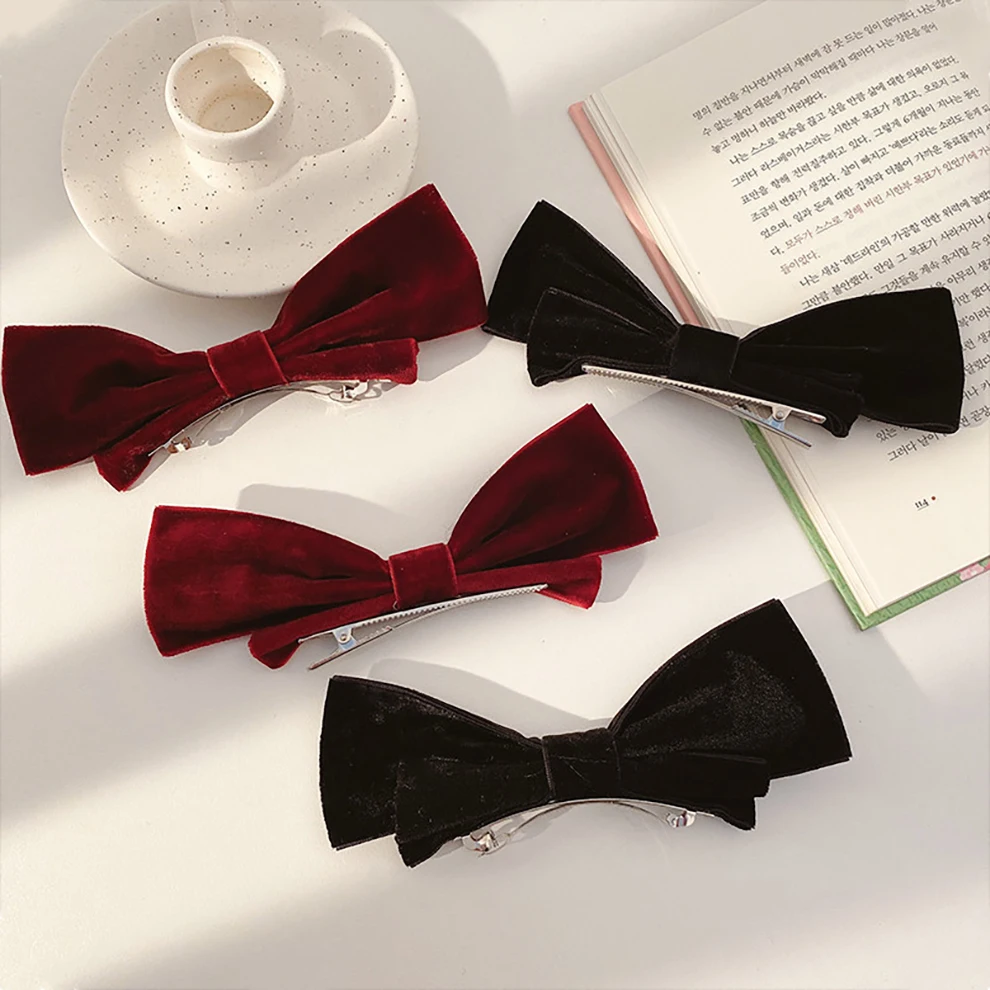 Molans Fashion Velvet Bow Hairpin Red Barrette Black Hair Clip Women Girls Hairgrip Vintage Headwear Hair Accessories