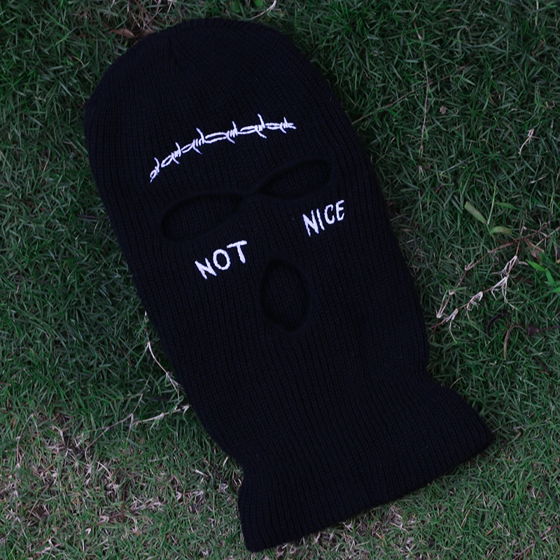 NOT NICE Embroidery Three-hole Balaclava CS Knit Hat Army Tactical  Winter Ski Riding Mask Beanie Prom Party Mask Warm Mask