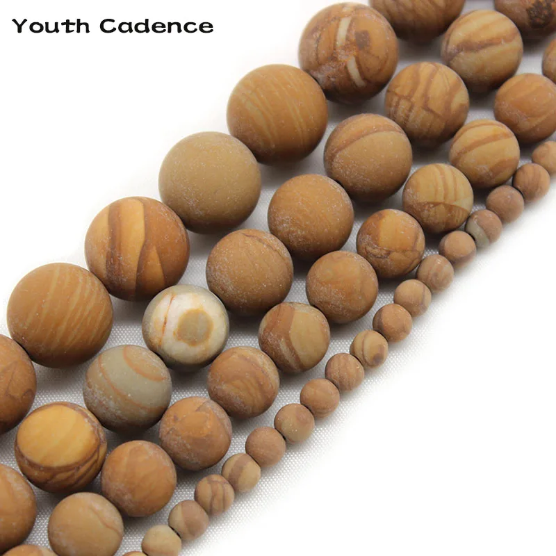 Wholesale Natural Stone Beads Matte Brown Wood Grain Loose Beads for Needlework Jewelry Making 4 6 8 10 12 mm DIY Bracelet