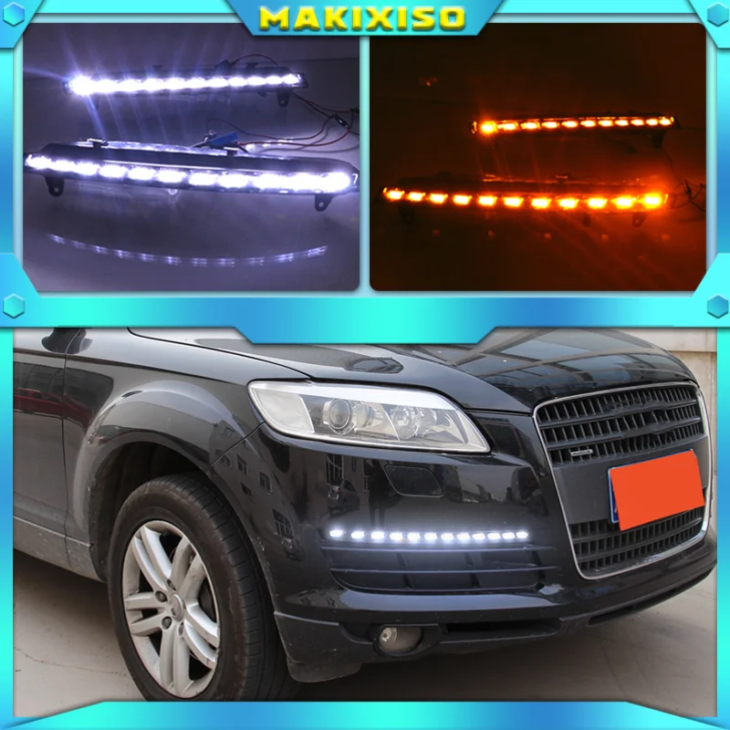 

2Pcs For Audi Q7 2006 2007 2008 2009 LED DRL Daytime Running Lights Daylight Fog light with yellow turn Signal