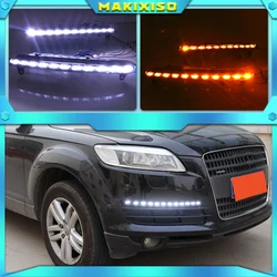 2Pcs For Audi Q7 2006 2007 2008 2009 LED DRL Daytime Running Lights Daylight Fog light with yellow turn Signal