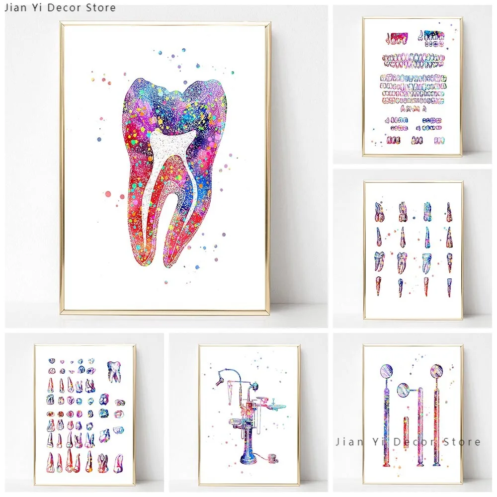 Dental Tools Wall Art Poster Tooth Implant Canvas Painting Dentist Anatomy Art Print Medical Wall Art Pictures Clinic Decoration