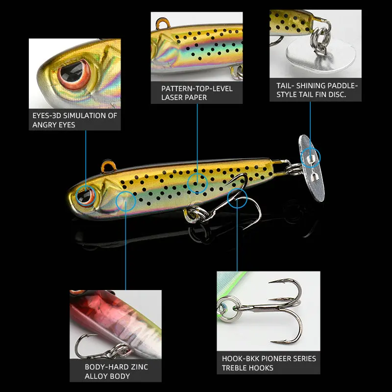 BLUX Rattle Tail 38mm 44mm Power Shining Paddle Metal Jig Fast Zinc Jigging Spoon Bait Bass Trout Sinking Hard Fishing Lure