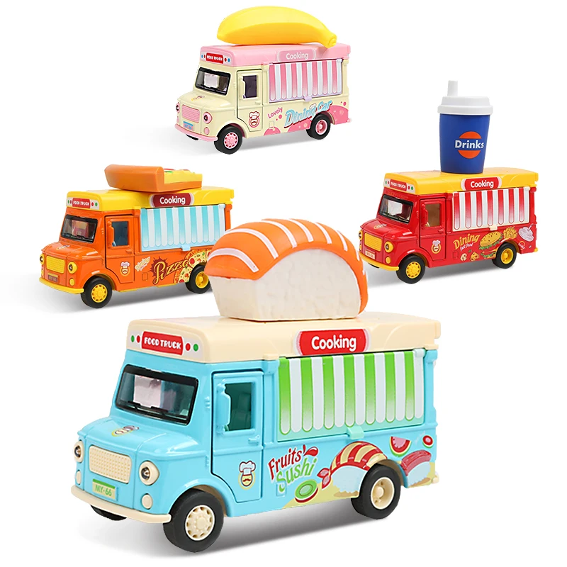 Pull Back Car Food Truck Vehicle Toy Car with Music Light  Ice Cream Burger Bus Truck Model Children Educationl Toys Gift Box