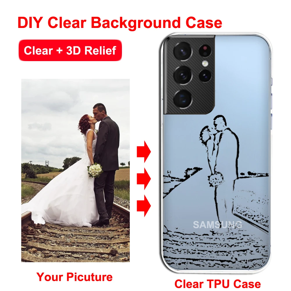 Diy caso claro para samsung galaxy s21 s20 ultra plus s10 s9 s7 a32 a52 a72 nota casos 3d esboço macio transparente anti-queda capa