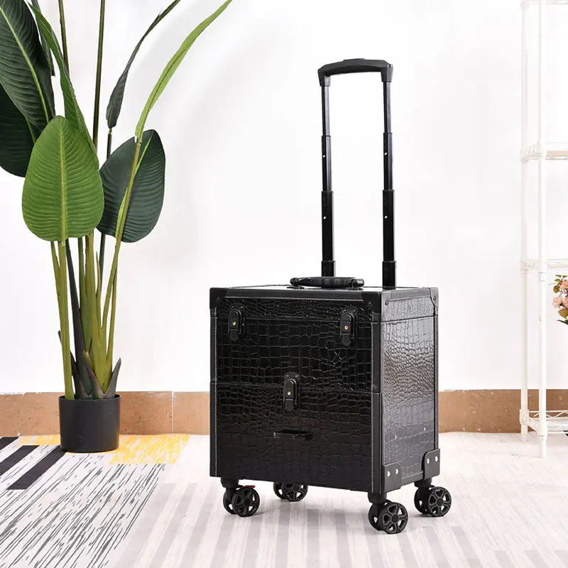 Makeup Suitcase On Wheels Vintage Cosmetology Embroidery Manicure High-capacity Rolling Luggage Professional Make Up Trolley Box