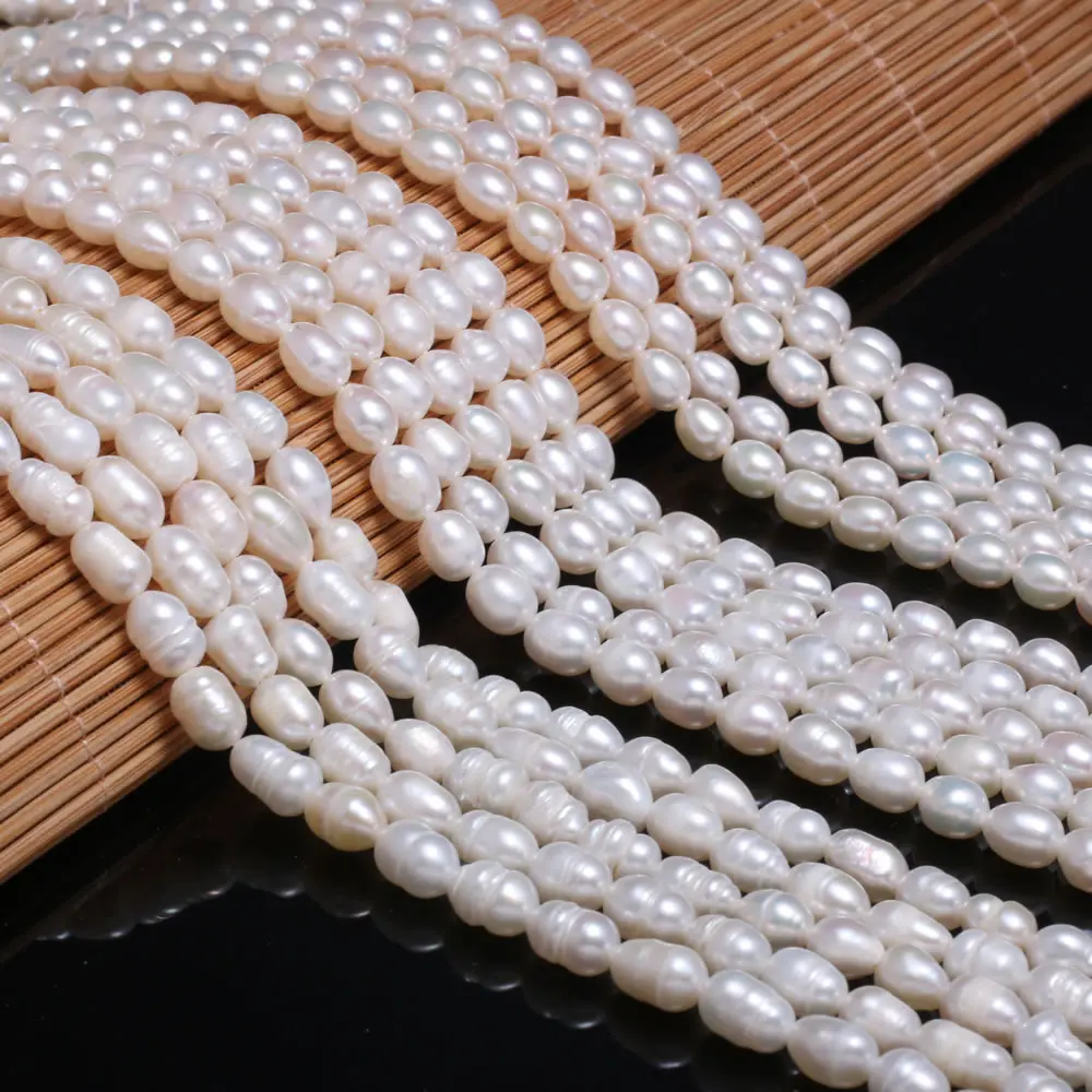 Freshwater Pearl White Rice-shaped Loose Beads 36 Cm for DIY Bracelet Earring Necklace Sewing Craft Jewelry Accessory