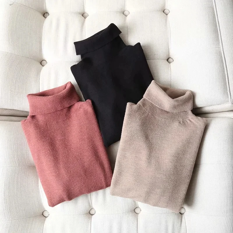 Dave&Di  winter Solid pull femme England Style Fashion Simple Multicolor Wool Turtleneck sweaters women pullovers tops