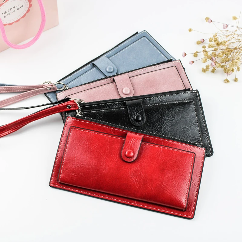 Ladies Buckle Thin Women Wallets PU Zipper Coin Purse Multi-Function Card Holder Phone Pocket Clutch Wristband Girl Money Bags