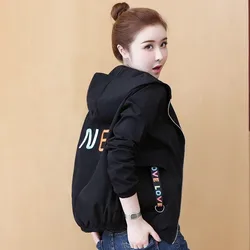 2024 Autumn Women's Coat Hooded Zipper Jacket Long Sleeve Casual Short Jacket Female Windbreaker Fashion Outwear Plus Size P700