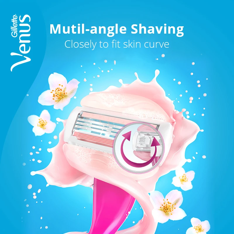 Pisau Cukur Wanita Gillette Venus 3 Lapis Pisau Cukur Pengganti Penghilang Rambut Bilah Sabun Bawaan dengan Teh Putih Beraroma