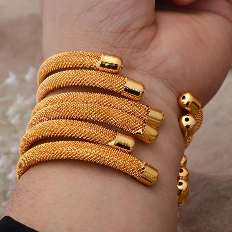 6Pcs/lot African Dubai Gold Color Bangles For Women Girls Nigerian   Italian Bridal Jewelry Sets Wedding Accessories Bracelets