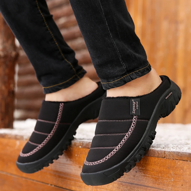 Winter Men Shoes Plush Men Slippers Fleece Warm Fur Thicken Cotton-Padded Home Slipper Outdoor Flat Shoes Man Casual Footwear