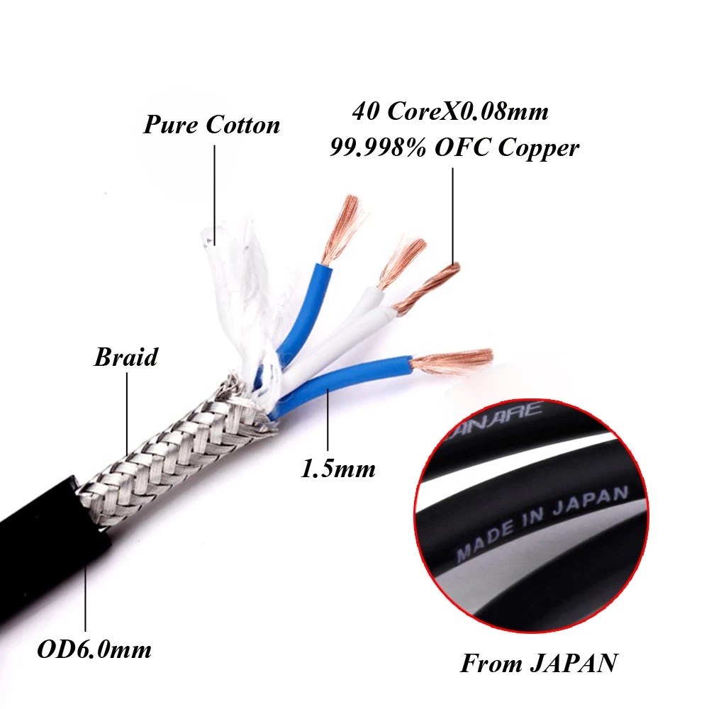 Preffair 5N OFC Copper XLR ذكر أنثى إلى كابل ربط الصوت RCA مع موصل قابس NEUTRIK