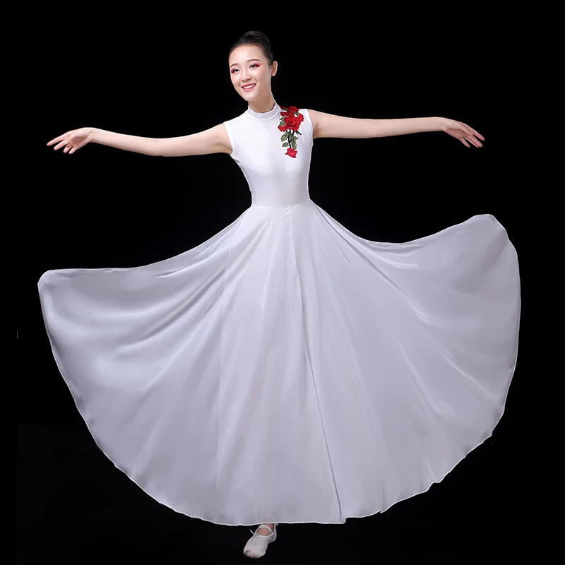 Classical Dance Clothes Women Stage Costume White Flamenco Dress Summer Gypsy Skirt Opening Dance Outfit Extoic Dancewear DL7391