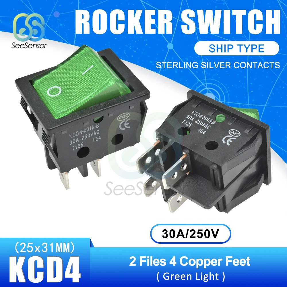 5PCS KCD4 Rocker Switch Power Switch ON-OFF 2 Position 4 Pins / 6 Pins Electrical Equipment With Light 30A 250VAC