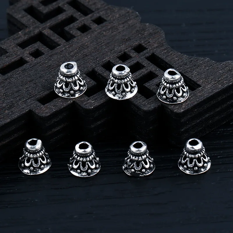 925 Sterling Silver Vintage Flower End Cap 6x6mm Handmade Ornament Bead Caps Spacer DIY Jewelry Making Accessories For Bracelets