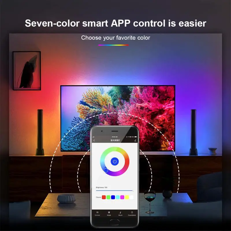 Barras de luz LED inteligentes Tuya, RGB, Bluetooth, música, ritmo, luz de atmósfera activada por voz, 10 escenas y 4 modos de música a través de Gvvoo Home