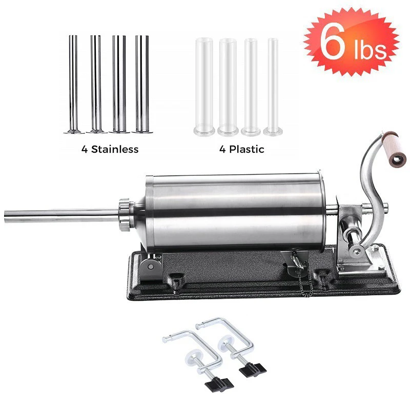 

Stainless steel 6-pound sausage machine, household manual horizontal sausage machine, sausage machine AYB011