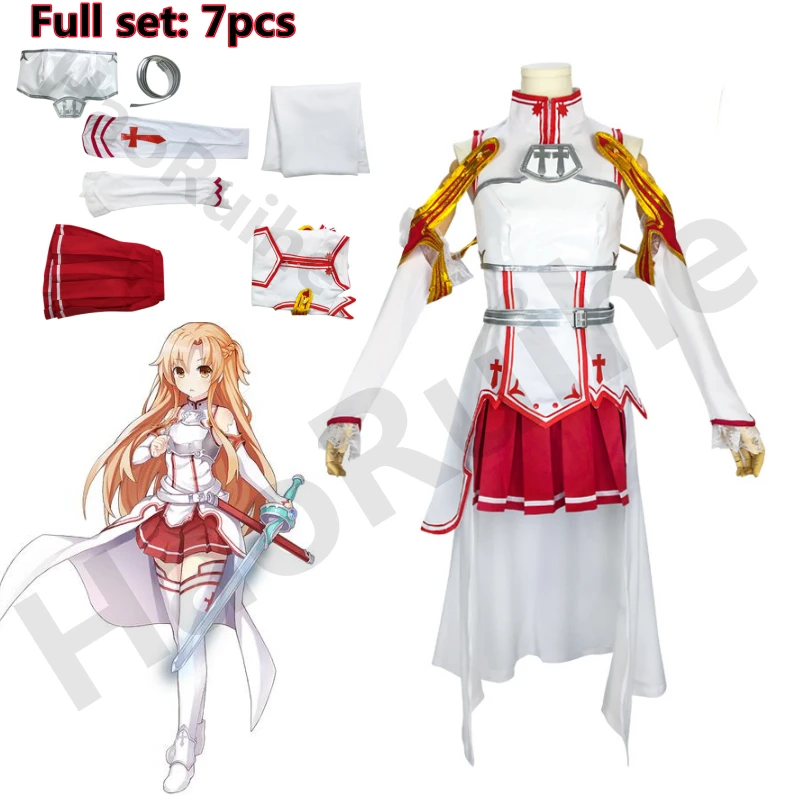 2021 heißer Schwert Art Online Yuuki Asuna Kleid Cosplay Kostüm für Frauen Uniform Halloween Party Cosplay Rüstung Vollen Satz 7 stücke perücke