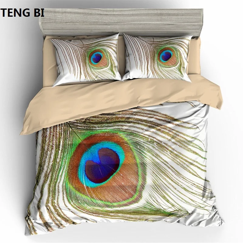 

New fashion simple style home textile digital printing peacock pattern bedding set US Australia EU country size 3PCS bedding