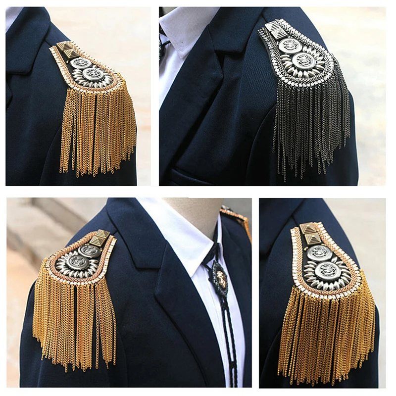 1Pair Unisex Punk Fringe Shoulder Board Badge Glitter Rhinestone Tassels Chain Epaulet Women Men Suit Accessories