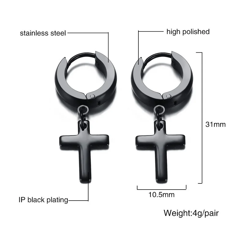 MINI CROSS DROP HUGGIE CIRCLE EARRING STAINLESS STEEL ANKA STAR OF DAVID CRUCIFIX CUFF EARING FOR MEN HIP HOP MALE JEWELRY