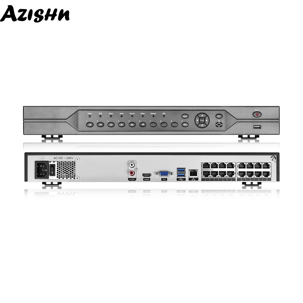 AZISHN H.265 48V POE NVR 16CH 5MP/8CH 4K Network Video Surveillance Recorder Motion Detect P2P CCTV NVR For POE IP Camera