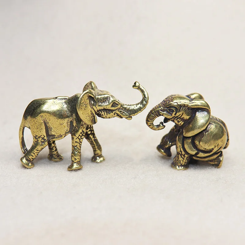Pure Copper Elephant Small Statue Feng Shui Ornaments Handmade Brass Animal Crafts Home Decor Office Desk Decorations for Room