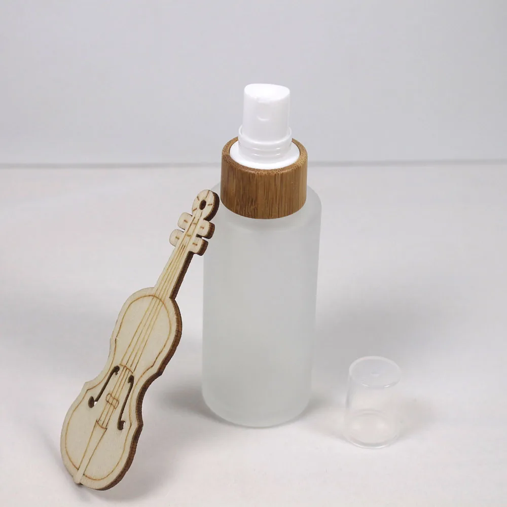 50ml Frosted Glass Lotion Bottle Wood Grain Bamboo Cover Cosmetic Skin Care Product Container Packaging