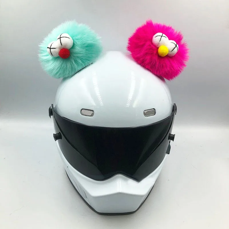 DIY 2Pcs/Set Plush Funny Ball Motorcycle Helmets Decoration Motorbike Electric Helmet Accessories Sticker Cosplay Car Styling