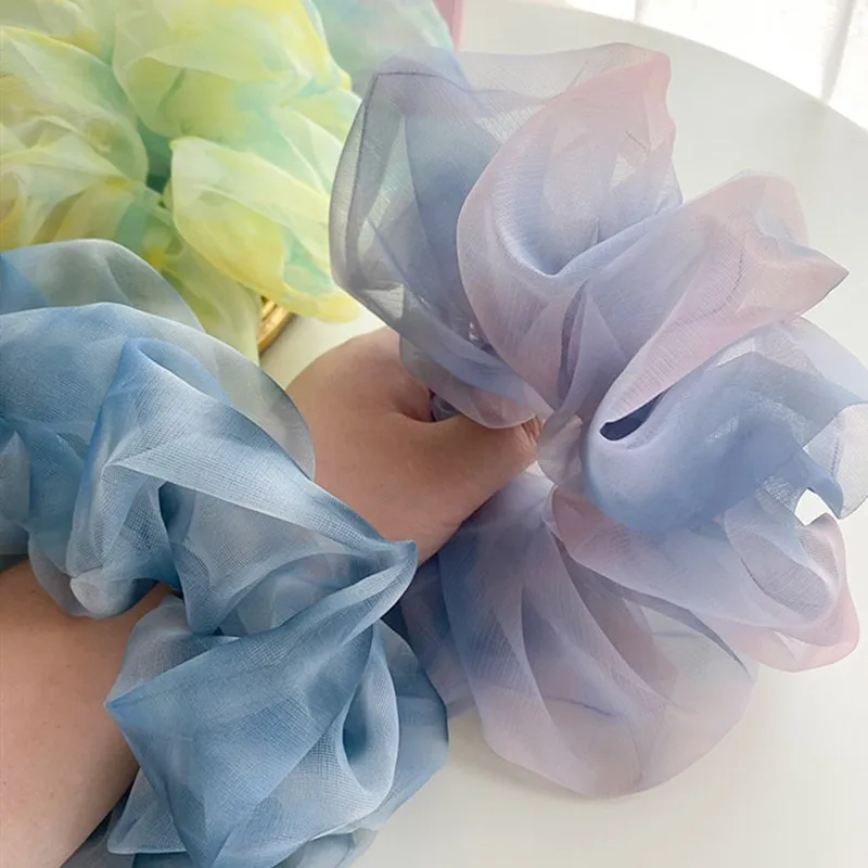 1PC Spring Summer Net Yarn Hair Bow Scrunchies Large Organza Women Elastic Hair Band Ponytail Holder Hair Tie Girls Accessories