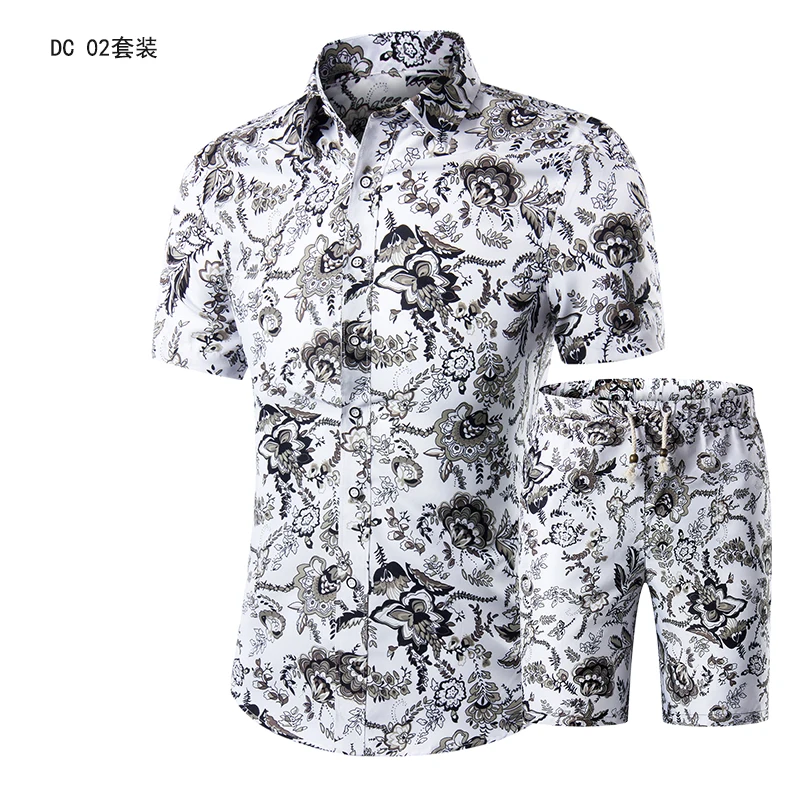 Summer Mens Fashion 2021 Gold Luxury Designer Shirts For Mens Set Fancy Hawaii Beachwear Floral Printed Mens Short Sleeve Club