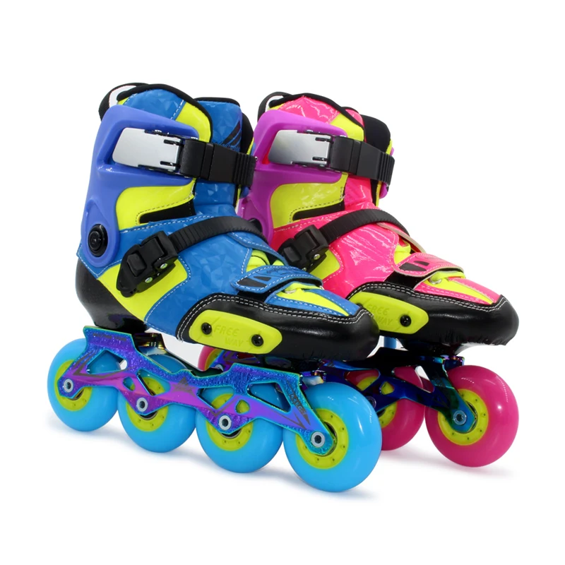 Kids carbon fiber inline skates shoes for children professional skating competition blue pink S M L 30-38 FSK slalom for SEBA