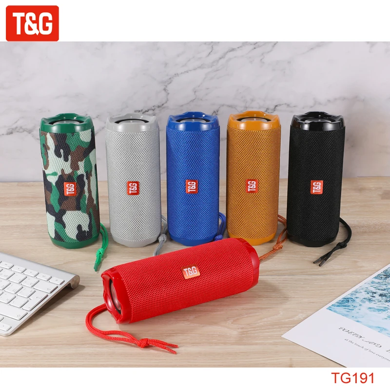 

T&G TG191 Bluetooth Speaker TWS Subwoofer Portable Speakers IPX5 Waterproof Outdoor-Sports Loudspeaker TF Card Bass Box