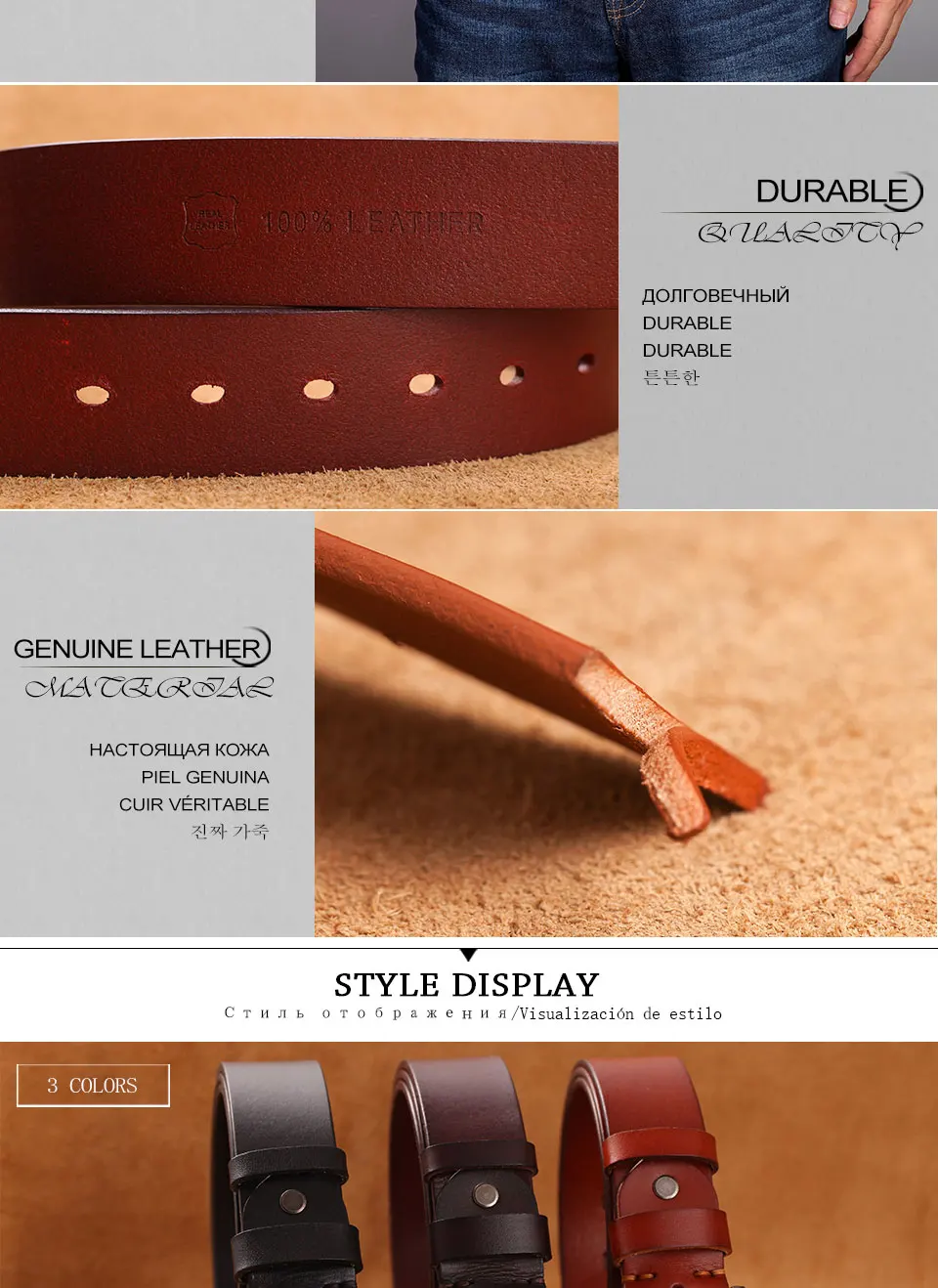 VAMOS KATOAL 100% Genuine Leather Belts For Men High Quality Casual Jeans Belt Cowskin Business Belt Cowboy Waistband