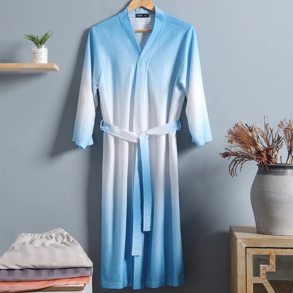 New Arrival 3XL Waffle Kimono Robe Gown Bathrobe For Man And Women Gradient Nightwear Sleepwear Nightgown Casual Home Lingerie